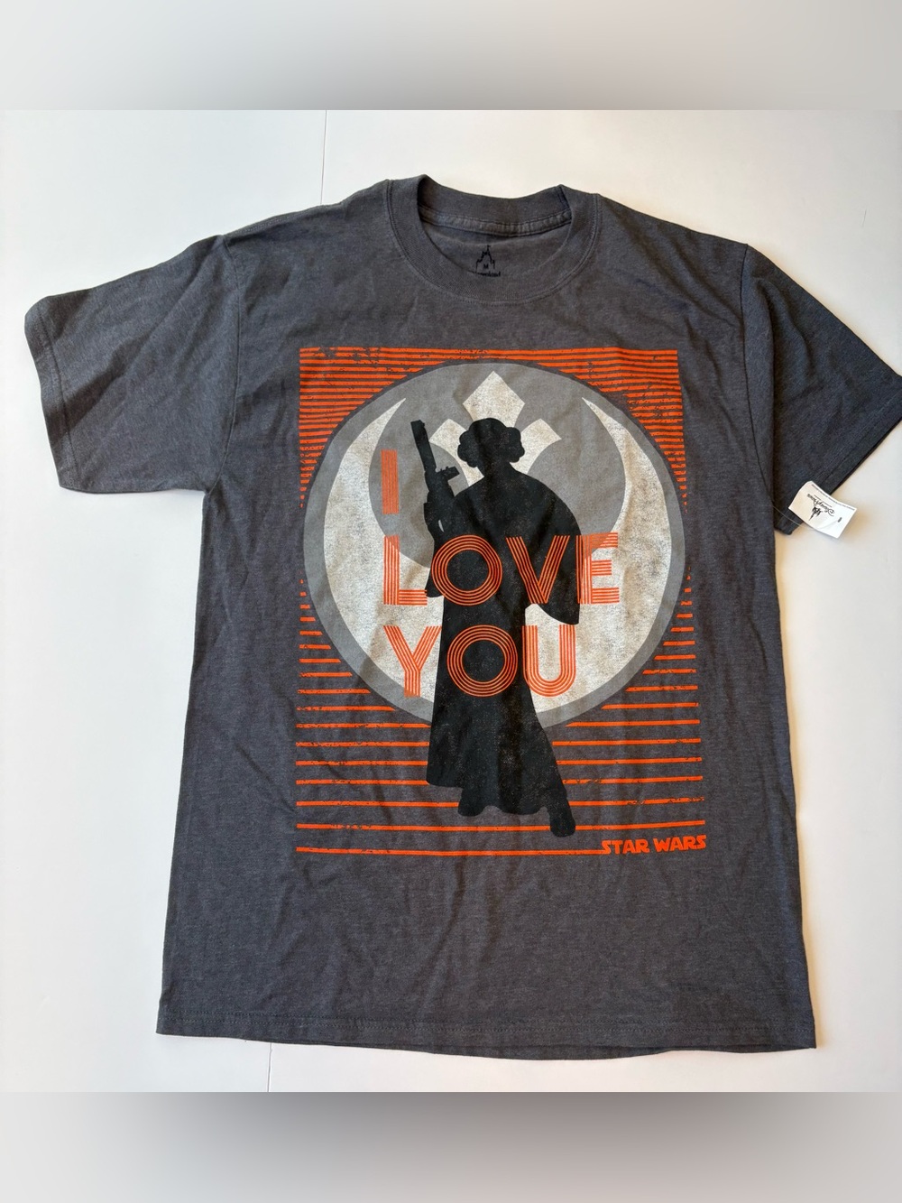 Disney Star Wars Charcoal Gray Tee Princess Leia I Love You Graphic NWT medium